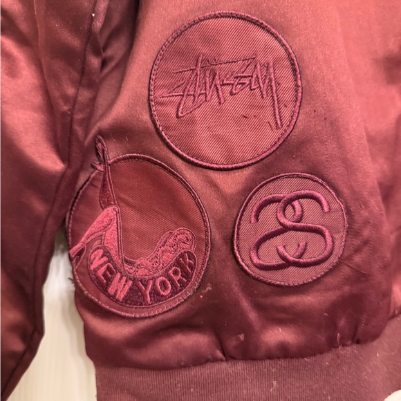 Stussy Maroon Bomber Jacket Streetwear - Picture 4 of 10